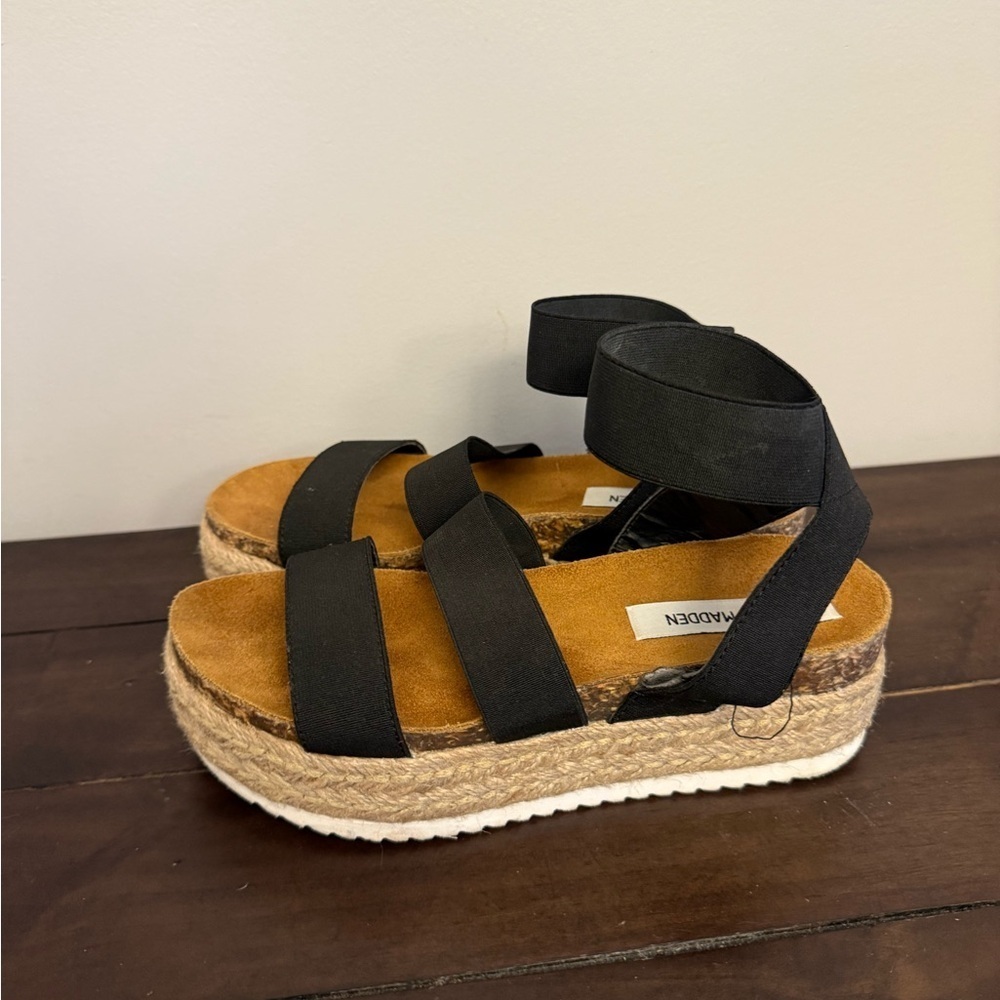 Steve Madden Black Espadrille Platform Sandals Women’s 8–8.5